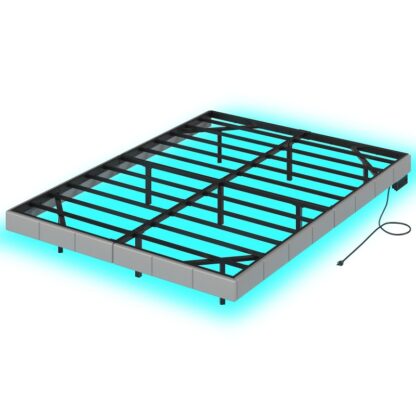 Vollgréisst schwëmmt Bettrahmen mat LED Luuchten a Ladungsstatioun, UPHOLSEDED PLACE PLACE PASH Fra Vollgréisst, Modern Metal schwëmmt Bettrahmen, Keng Box Springs néideg, Gro