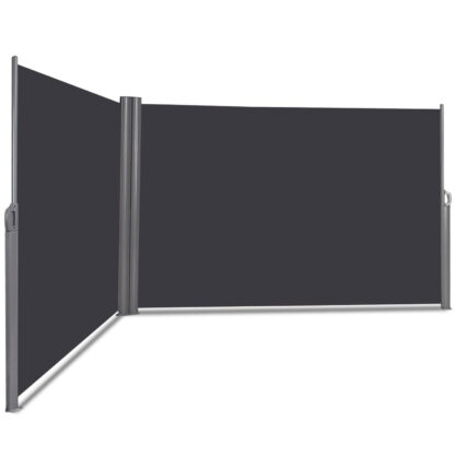 Double Side Awning Extendable 160 x 600 CM Privacy Screen -näyttö Vapaasti seisova auringonsuoja Läpinäkymätön sivurulla sokea parvekkeelle patio puutarha tummanharmaa