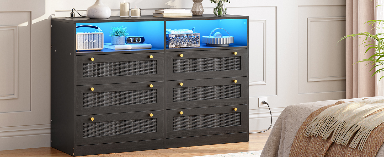 Dresser with LED Lights and Charging Station