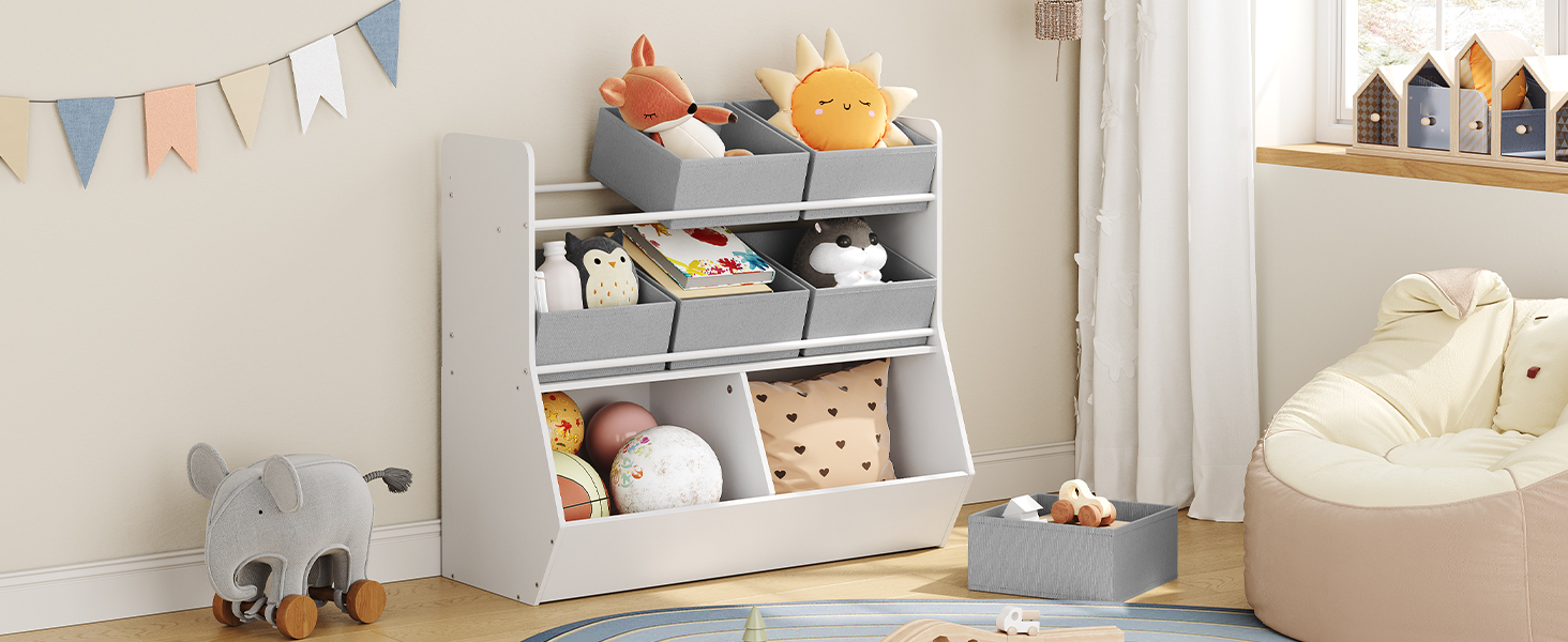 HOOBRO Toy Storage Cabinet, Kanner Stockage Organisateur, Späicherkabinett mat 6 Abnehmbare Späicherbehälter