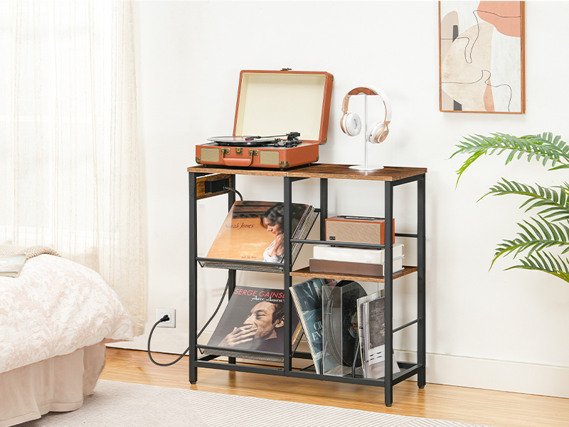 Record Player Stand with Charging Station