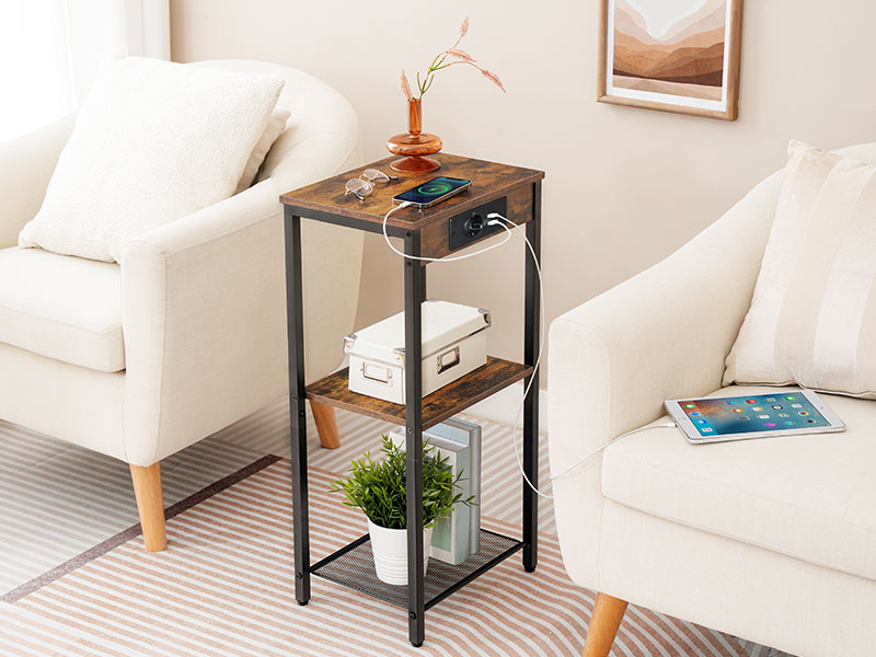 Side table with charging station side table high and narrow sofa table telephone table high