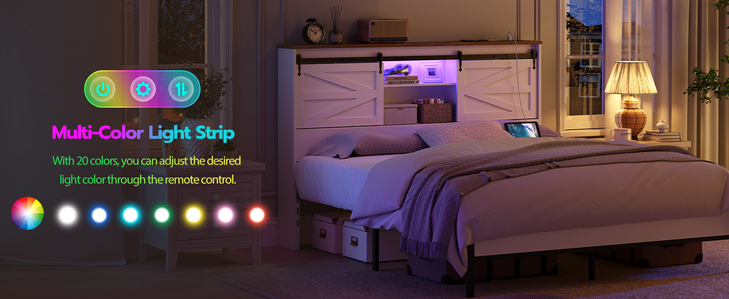 Headboard with Charging Station and LED Lights