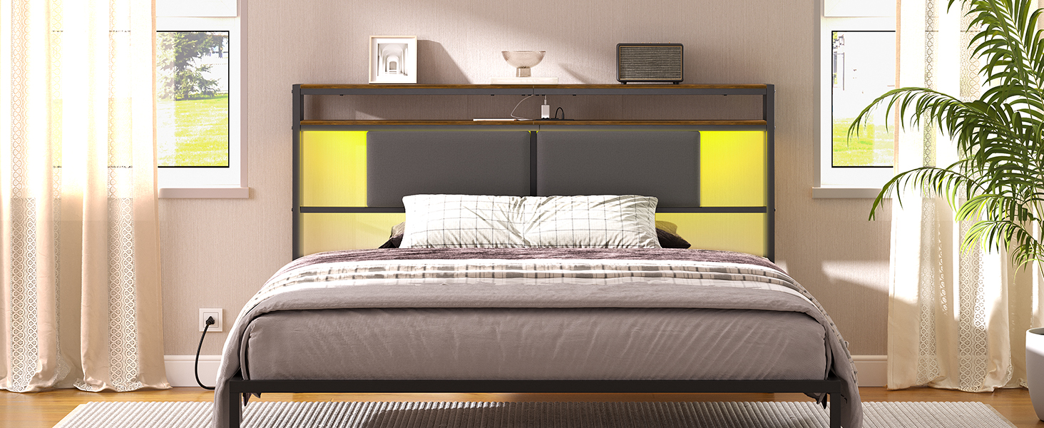 kraliçe boy başlık, upholstered bed head board with led and charging station