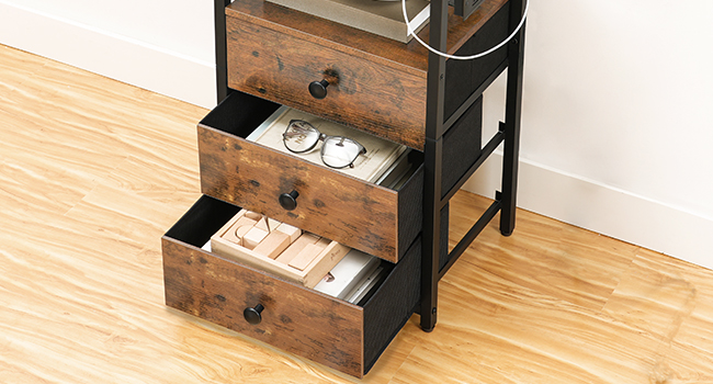 Side Table with Socket and Drawers