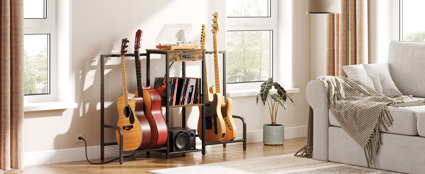 Guitar Stand Floor Bass Rack 4 Holder Display For Acoustic, Electric Ukulele Banjo Storage