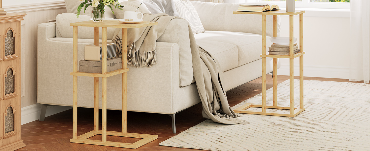 Bamboo c shaped end table