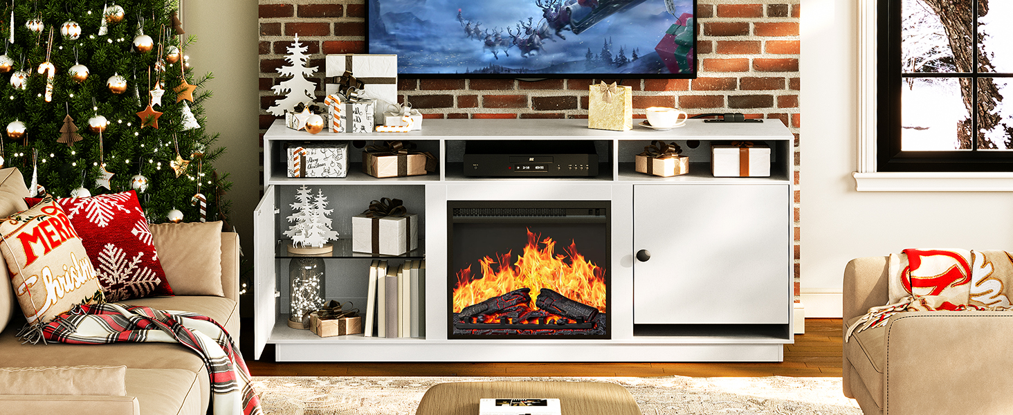 White fireplace TV  stand